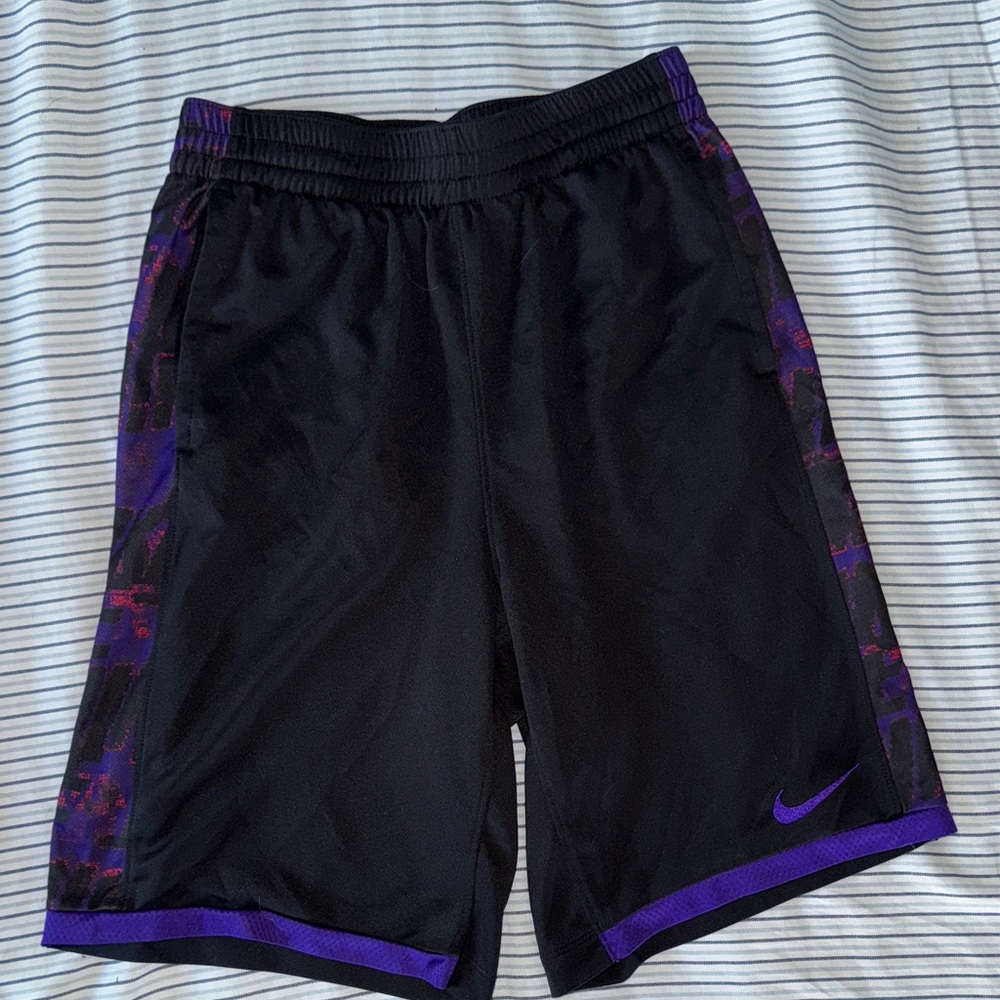 Nike Boys Black Shorts with Purple Accents